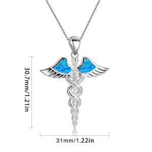 Fire Opal Angel Wings Snake Necklace Pendant