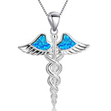 Fire Opal Angel Wings Snake Necklace Pendant