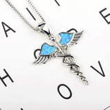 Fire Opal Angel Wings Snake Necklace Pendant