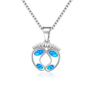 Fire Opal Beach Feet Pendant & Necklace Set for Women Girls