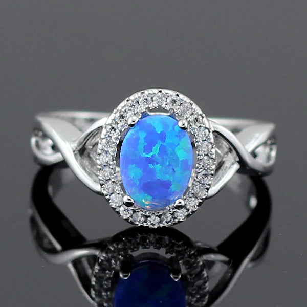 Fire Opal CZ Oval Silver Plated Ring for Women