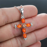 Vintage 925 Silver Fire Opal Cross Pendant Necklace