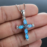 Vintage 925 Silver Fire Opal Cross Pendant Necklace