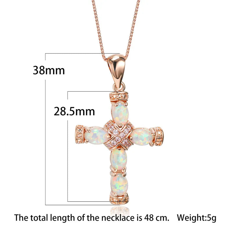 Vintage 925 Silver Fire Opal Cross Pendant Necklace