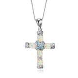 Vintage 925 Silver Fire Opal Cross Pendant Necklace