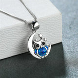 Fire Opal Owl Pendant Necklace Vintage Animal Jewelry 925 Silver Birthstone