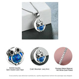 Fire Opal Owl Pendant Necklace Vintage Animal Jewelry 925 Silver Birthstone