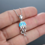 Fire Opal Jellyfish Pendant Necklace 925 Sterling Silver Animal Jewelry Chain