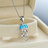 Fire Opal Jellyfish Pendant Necklace 925 Sterling Silver Animal Jewelry Chain