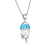 Fire Opal Jellyfish Pendant Necklace 925 Sterling Silver Animal Jewelry Chain
