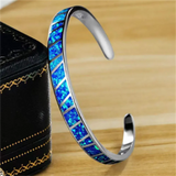 Fire Opal Stone Open Bangles Silver Plated Adjustable Bracelets