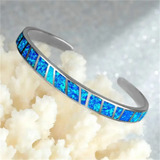 Fire Opal Stone Open Bangles Silver Plated Adjustable Bracelets