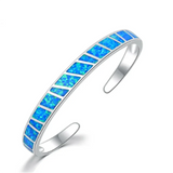 Fire Opal Stone Open Bangles Silver Plated Adjustable Bracelets