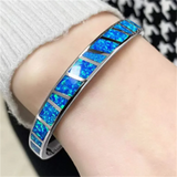 Fire Opal Stone Open Bangles Silver Plated Adjustable Bracelets