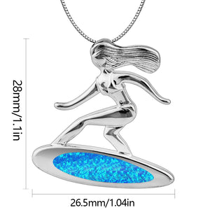 Fire Opal Surfer Girl Pendant Necklace for Women