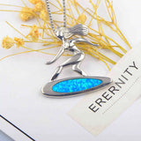 Fire Opal Surfer Girl Pendant Necklace for Women
