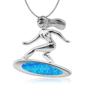 Fire Opal Surfer Girl Pendant Necklace for Women