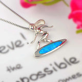 Fire Opal Surfer Girl Pendant Necklace for Women