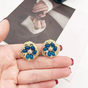 Vintage Flower Rhinestone Clip Earrings