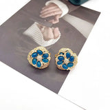 Vintage Flower Rhinestone Clip Earrings