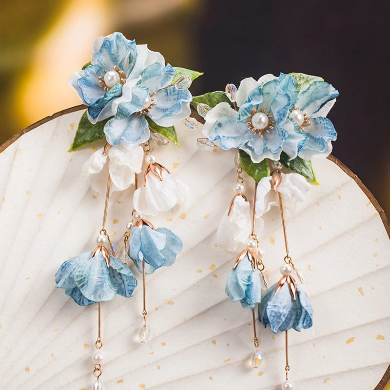 Flower Hair Clip Chinese Hair Accessories Pearl Tassel Hairpin Vintage