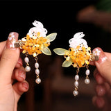 Flower Hairpins Side Clips Retro Chinese Fringe Jewelry Tassel Pendant for Women