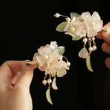Flower Hairpins Side Clips Retro Chinese Fringe Jewelry Tassel Pendant for Women