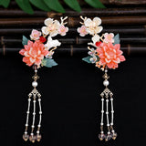 Flower Hairpins Side Clips Retro Chinese Fringe Jewelry Tassel Pendant for Women