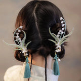 Flower Hairpins Side Clips Retro Chinese Fringe Jewelry Tassel Pendant for Women