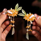 Flower Hairpins Side Clips Retro Chinese Fringe Jewelry Tassel Pendant for Women
