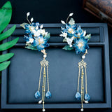 Flower Hairpins Side Clips Retro Chinese Fringe Jewelry Tassel Pendant for Women