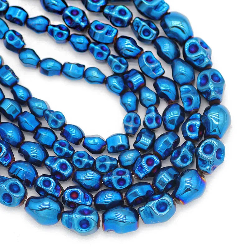 Skull Head Hematite Natural Stone Beads for DIY Bracelets - Blue, Gold, Red