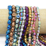 Skull Head Hematite Natural Stone Beads for DIY Bracelets - Blue, Gold, Red