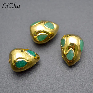 Green Red Stone Plated Drop Shape Loose Beads DIY Jewelry Making