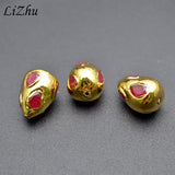 Green Red Stone Plated Drop Shape Loose Beads DIY Jewelry Making
