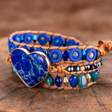 Heart Lucky Love Bracelets Beaded Leather Stones Bangles