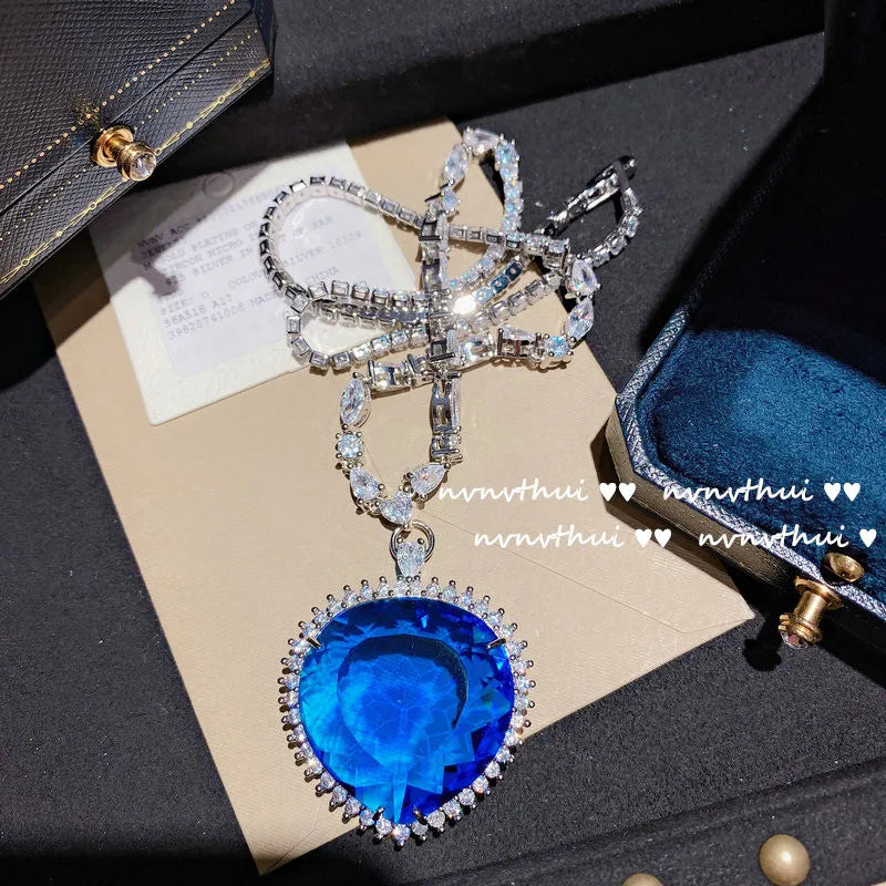 Heart of the Sea Necklace CZ 925 Silver Chain Pendant for Women