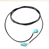 Irregular Turquoise Pendant Long Leather Rope Necklace