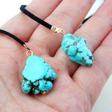 Irregular Turquoise Pendant Long Leather Rope Necklace