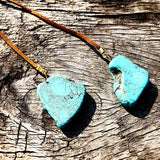 Irregular Turquoise Pendant Long Leather Rope Necklace