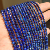 Lapis Lazuli Faceted Natural Stone Round Beads 15inch
