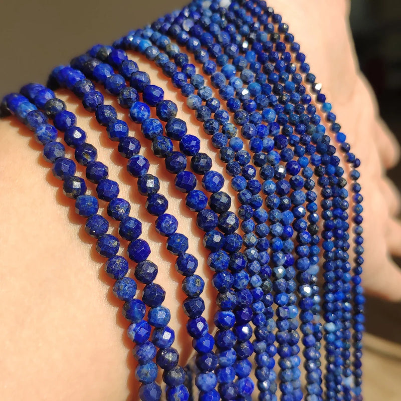 Lapis Lazuli Faceted Natural Stone Round Beads 15inch