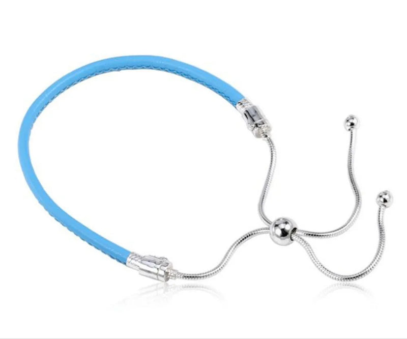 Sterling Silver Leather Bracelet for European Charms DIY