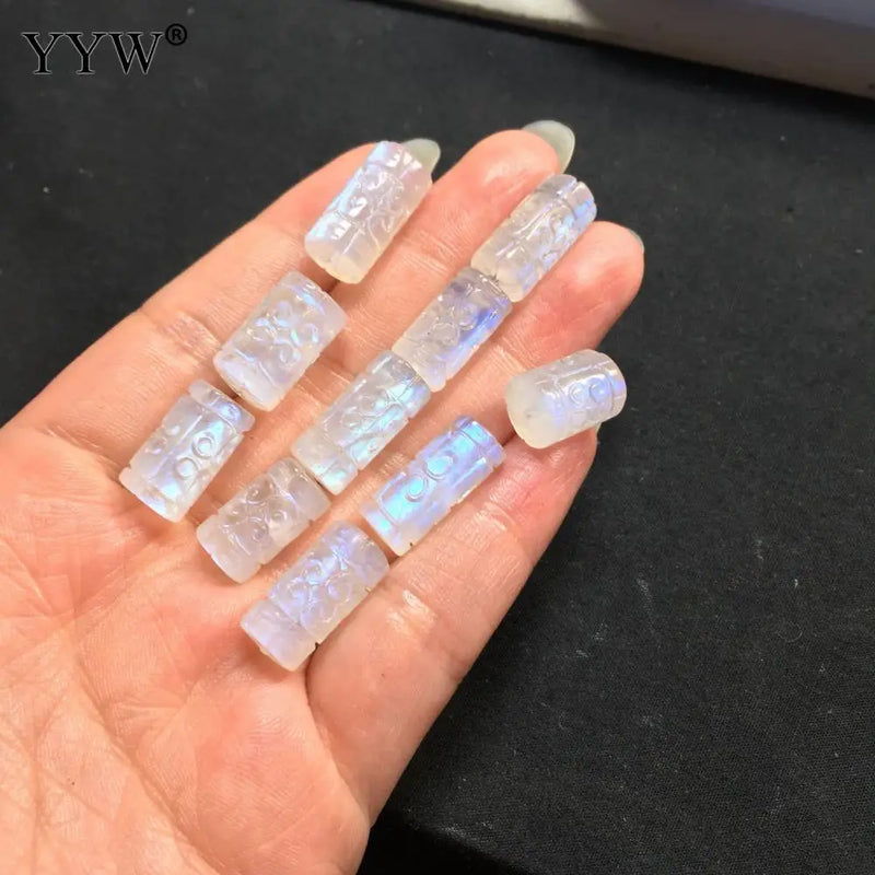 Moonstone Carved Palindrome Column Beads 7-10mm