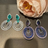Layer Circle Drop Earrings Zircon Wedding Party Jewelry