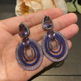 Layer Circle Drop Earrings Zircon Wedding Party Jewelry