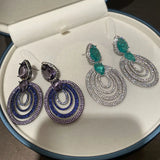 Layer Circle Drop Earrings Zircon Wedding Party Jewelry