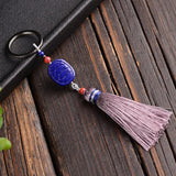 Lapis Lazuli Stone Pendant Tortoiseshell Tassel Keychain Bag Hanging Pendant