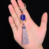 Lapis Lazuli Stone Pendant Tortoiseshell Tassel Keychain Bag Hanging Pendant