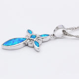 Opal Cross Pendant Women Gift Chain